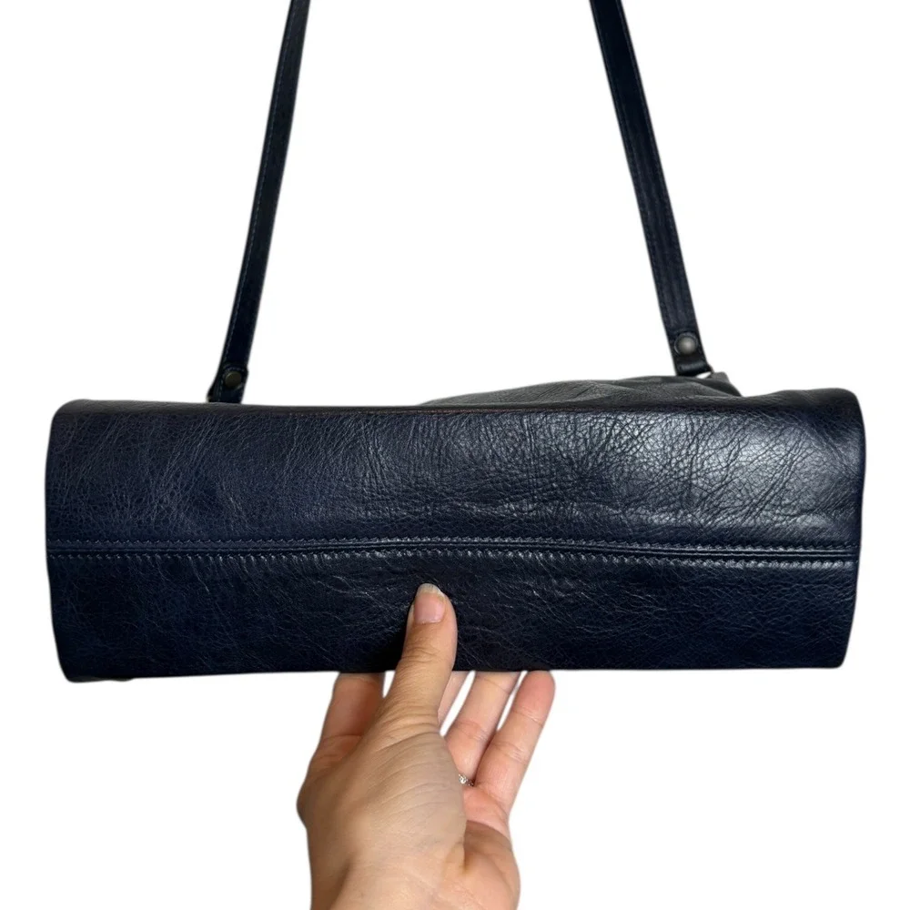 Sundance Leather Hobo Shoulder Bag Navy Blue Made in Italy Convertible Crossbody